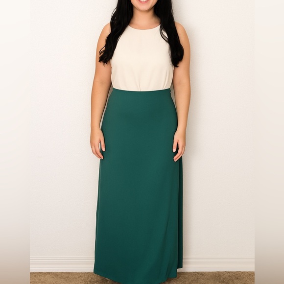 𝅺New Seventy Venezia Ivory Green Colorblock Wrap Maxi Dress Women’s 8 Modest - Picture 1 of 11